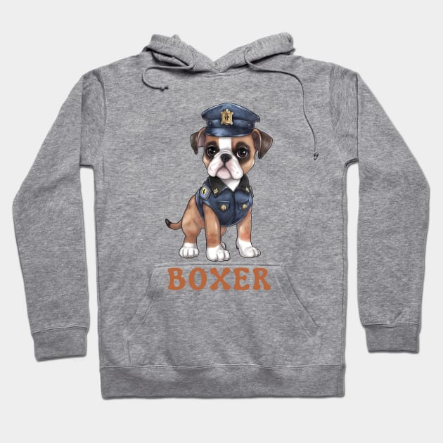 Boxer Dog in Police Uniform Hoodie by PARABDI